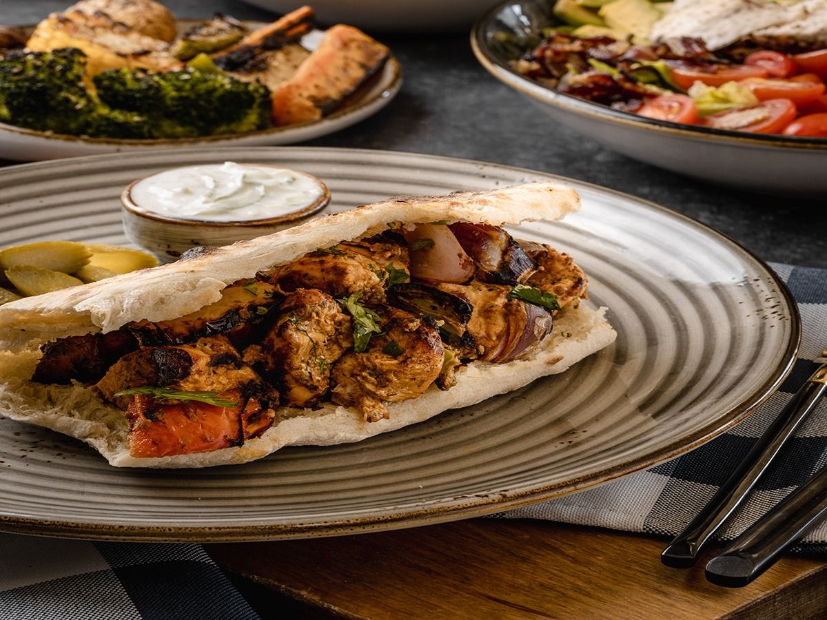 Skewered Chicken With Tzatziki And Grilled Bread