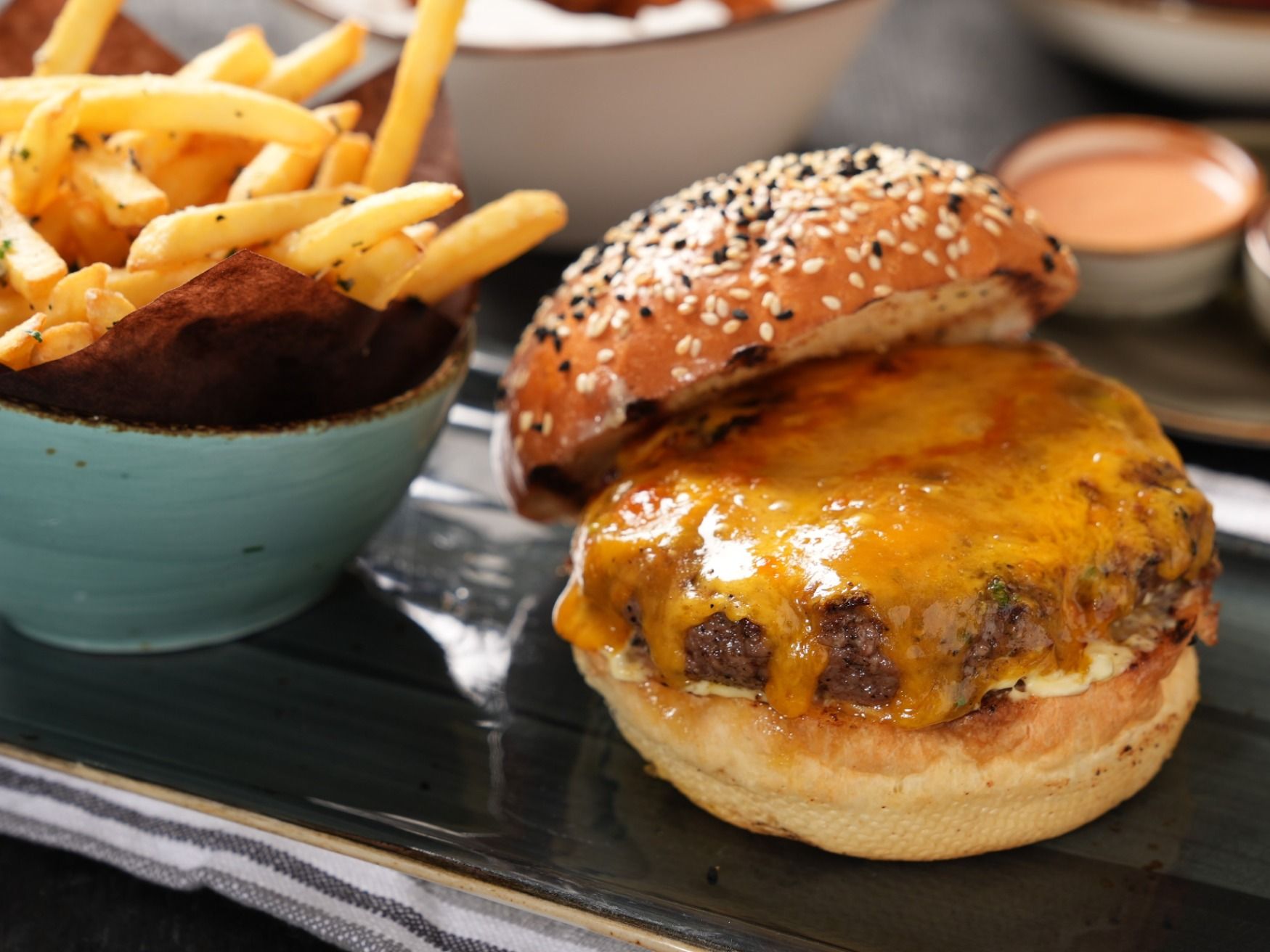 Ribeye Burger With Cheese And French Fries