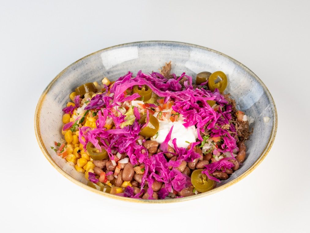 Suadero burrito bowl